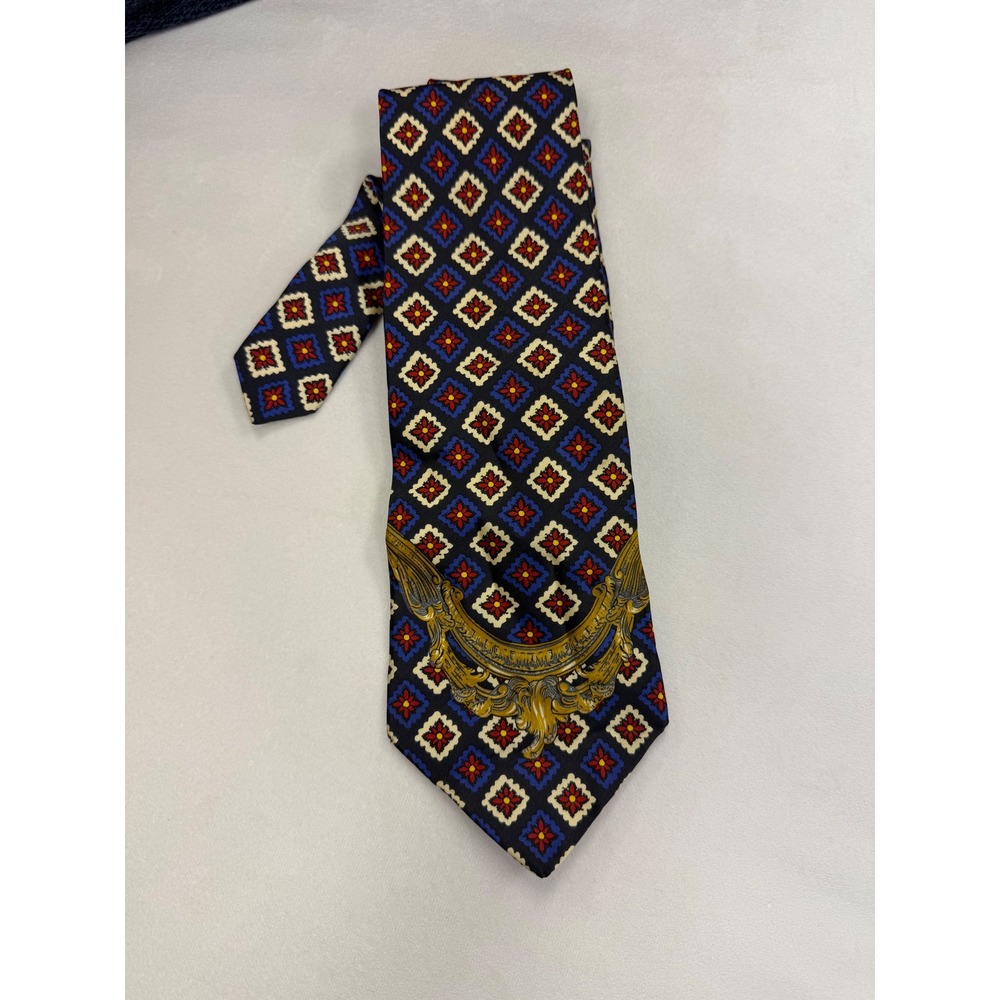 Gianfranco Ferre Silk Tie Blue Italy EUC Geometric Baroque Luxury Vintage
